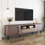 ZUN Modern Curved TV Stand for TVs up to 80 Inches, Farmhouse TV Cabinet with Sliding Doors, Media T3179P294086