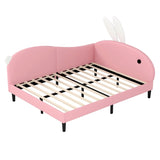 Full size Upholstered Rabbit-Shape Daybed, Sofabed with Rabbit Ear Headboard, Pink N733P208515H