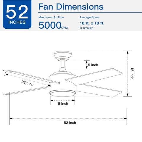 ZUN 52 inch indoor 5 plywood black ceiling fan with light W1367P146434