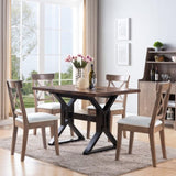 ZUN Mid-Century, Modern Dining Table with Metal Frame in Distressed Wood & Black B107130859