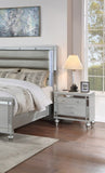 Classic Luxury Look Silver 1pc Nightstand Wooden Bedside Table Drawers w Mirror Glass Panel Bedroom B011P182674