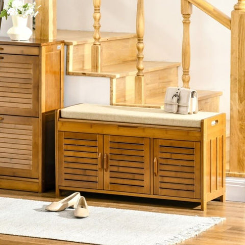 ZUN Shoe Bench with Storage Cabinets Brown （Prohibited by WalMart） 70745290