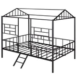 ZUN Metal House Bed Frame Full Size with Slatted Support No Box Spring Needed Black MF289094AAB