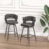 28" Technical Leather Woven Bar Stool Set of 2,Black legs Barstools No Adjustable Kitchen Island W2189131686
