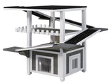 4 Tiers Outdoor Cat House Weatherproof Cat Tree Tower with Waterproof Roof and 2 Doors , Feral Cat 21197989