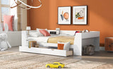 Twin Size Daybed with Shelves, Drawers and Built-In Charging Station, White WF306024AAK