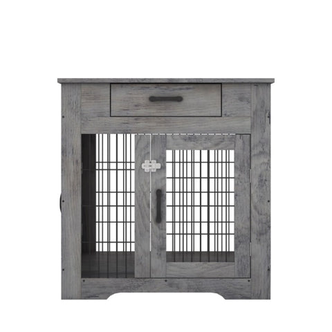 ZUN Furniture Style Dog Crate End Table with Drawer, Pet Kennels with Double Doors, Dog House Indoor 23430184