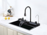 Pull-out Facuet Single Bowl Sink Kitchen Vegetable Sink 304 Whale Waterfall Sink Stainless Steel T3177P286037
