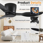 ZUN 42" Flush Mount Ceiling Fan without light, 3 Reversible Blades, with 6 Speeds Reversible DC 15878211