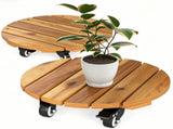 Set of 2 Natural Finish Wooden Plant Pot Mover, Portable Round Plant Stand with 4 Wheels, Sturdy 06893761