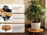 Set of 2 Natural Finish Wooden Plant Pot Mover, Portable Round Plant Stand with 4 Wheels, Sturdy 06893761