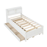 ZUN Twin Bed with Bookcase,Twin Trundle,Drawers,White 53778862