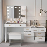 Large Makeup Vanity with Lights, Vanity Table with Charging Station, Vanity Desk with Mirror and 10 16914916