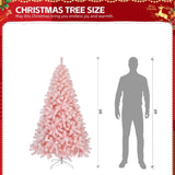 ZUN 6 FT Pre-lit Snow Flocked Christmas Tree, Artificial Hinged Xmas Pine Tree with 800 Branch Tips, 300 63701621