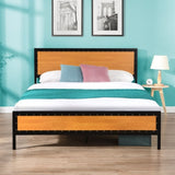 ZUN Industrial Platform Queen Bed Frame/Mattress Foundation with Rustic Headboard and Footboard, Strong D22676088