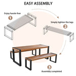 ZUN 3-pieces Outdoor Dining Table With 2 Benches, Patio Dining Set With Unique Texture, Acacia Wood 65431187