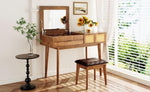 ZUN 43.3" Classic Wood Makeup Vanity Set with Flip-top Mirror and Stool, Dressing Table with Three N704P165645