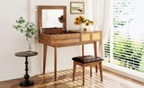 43.3" Classic Wood Makeup Vanity Set with Flip-top Mirror and Stool, Dressing Table with Three N704P165645