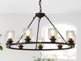 34.25'' Modern 9-Light Black Wagon Wheel Chandelier With Light For Living Dining W5008P468519