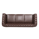 84.65" Dark Brown PU Rolled Arm Chesterfield Three Seater Sofa. W68035342