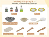 Gray Wooden Kids Play Kitchen with 13 Accessories, Pretend Cooking Set for Toddlers 3 86229535