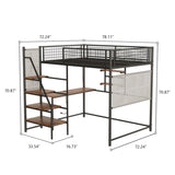 Full size loft metal bed with black for bedroom and dormitory, with built-in charging station and 69416959