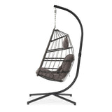 outdoor patio Wicker Hanging Chair Swing Chair Patio Egg Chair UV Resistant Dark grey cushion W34965367