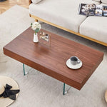 ZUN Walnut Colored MDF Coffee Table - 39.3"x21.6" with Tempered Glass Legs.Density Board W1151P233516