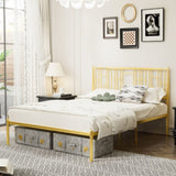 Metal Steel Platform Bed Frame with Iron-art Headboard - Gold W2992P233431