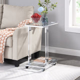 Chrome Glass Side Table, Acrylic End Table, Glass Top C Shape Square Table with Metal Base for W82153573