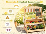 2-in-1 Kids Outdoor Mud Kitchen & Farmers Market Stand, Carbonized Fir Wood Pretend Grocery Store 38364671