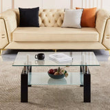 ZUN Tempered Clear Glass Coffee Table, 2-Layers Coffee Table Living Room Center Table W1718128637