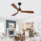Hot sales 52 Inch Modern Black Ceiling Fan With Light 3 Solid Wood Blades Remote Control Reversible W2991P338635
