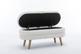 036-Velvet Fabric Storage Bench Bedroom Bench With Wood Legs For Living Room Bedroom Indoor,Ivory W527121987