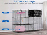 3Tier Wire Cat Playpen Cage, Modular Pet House with Hammock, Toy Ball, 3 Doors & 2 Ladders, for 59844447