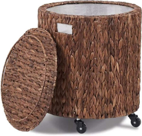 ZUN Vintage Storage Basket, Multipurpose Rolling Hamper With Brakable Wheels and Lid, Braid Laundry Bin, 44009596