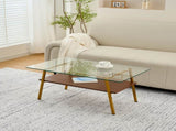 Rectangle Coffee Table, Tempered Glass Tabletop with Gold Metal Legs, Modern Table for Living Room , W241126033