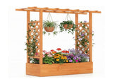 Fir Wood Raised Garden Bed with Side Trellis, 109.2235.56114.30 cm Planter Box with Drainage 88794081