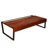 ZUN 41.7 Inch Rectangular Coffee Table with Plank Style Top, Metal Frame, Brown and Black B05671899