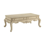 ZUN Antique White 2-Drawer Coffee Table with Cabriole Leg B062P209108