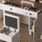 Farmhouse Makeup Vanity Desk with Sliding Mirror and Lights and Hairdryer holder and charging socket 11345631