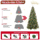 Artificial 6ft Green LED-lit Christmas Tree with 1593PE/PVC Mixed Branch Tips,Red fruit and Pine 42320645