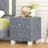 Elegant Velvet Nightstand with 2 Drawers and Crystal Handle, Storage Bedside Table with 63928278