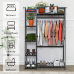 ZUN Bamboo Garment Rack with Shelves, Clothing Rack Hanging Clothes, Freestanding Closet Organizer 38984231