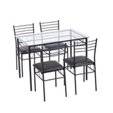 Iron Glass Dining Table and Chairs Black One Table and Four Chairs PU Cushion 36919194