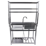 39.4in Stainless Steel Utility Sink Set, Single Bowl Commercial Sink w/ Shelves Single Bowl Sink for 91301593