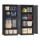 ZUN 71"H Metal Garage Storage Cabinet, Black Tool Steel Locking Cabinet with Doors and 3 Shelves, Tall 81017127