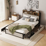 ZUN Metal Full Size Platform Bed With 4 Drawers, Upholstered Headboard and Footboard, Sockets and USB WF321762AAA