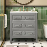 30'' Bathroom Vanity with Ceramic Sink Combo, Free Standing Single Vanity Set with 3 Drawers, Solid N710P246209E
