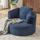 Compressible Corduroy Round Chair with Cushioned Backrest - Modern Comfort Seating for Living W2339P323617